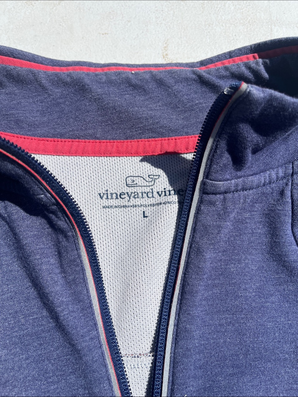 Vineyard Vines Heather Navy Quarter-Zip Pullover with Red Accent - Picture 2 of 3